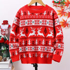 Kids Christmas Sweater Red Knitted Reindeer Fair Isle Pullover – Holiday, Gift · Faylori