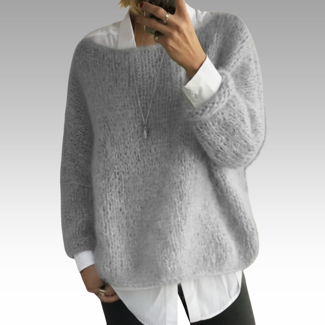 Knit Boat Neck Sweater Women's Pink Soft Fuzzy Oversized Pullover – Casual, Office, Gift