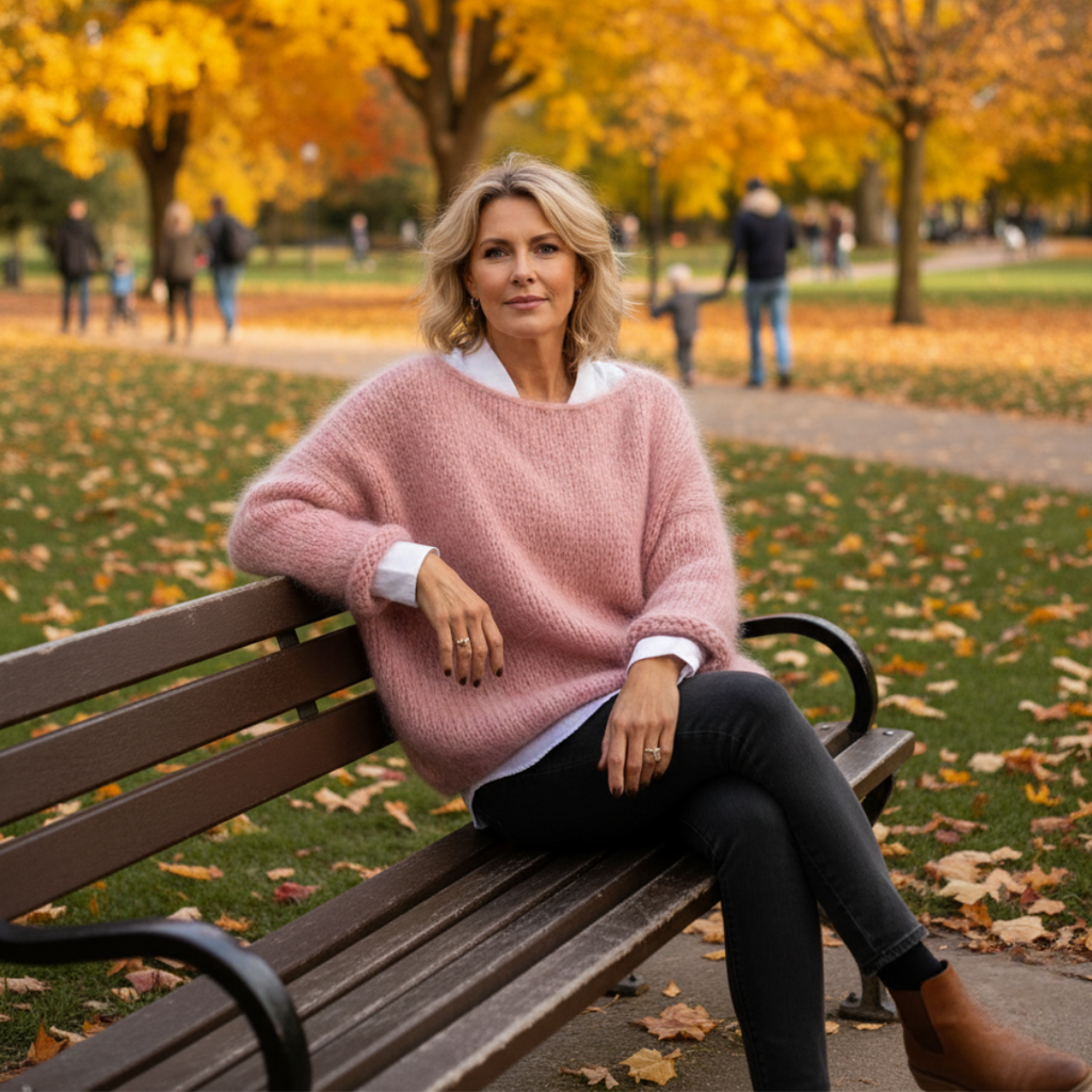 Knit Boat Neck Sweater Women's Pink Soft Fuzzy Oversized Pullover – Casual, Office, Gift