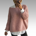 Knit Boat Neck Sweater Women's Pink Soft Fuzzy Oversized Pullover – Casual, Office, Gift