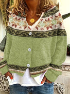 Knit Button-Front Cardigan Women's Aztec Pattern Long Sleeve V-Neck Sweater – Casual, Fall Layering