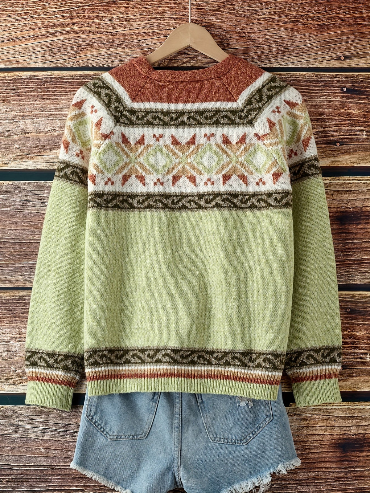 Knit Button-Front Cardigan Women's Aztec Pattern Long Sleeve V-Neck Sweater – Casual, Fall Layering