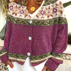 Knit Button-Front Cardigan Women's Aztec Pattern Long Sleeve V-Neck Sweater – Casual, Fall Layering