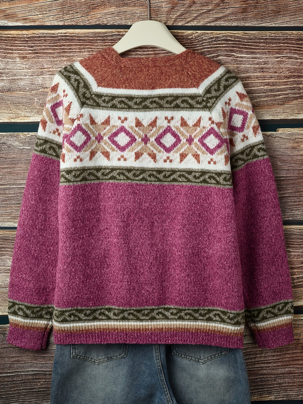 Knit Button-Front Cardigan Women's Aztec Pattern Long Sleeve V-Neck Sweater – Casual, Fall Layering