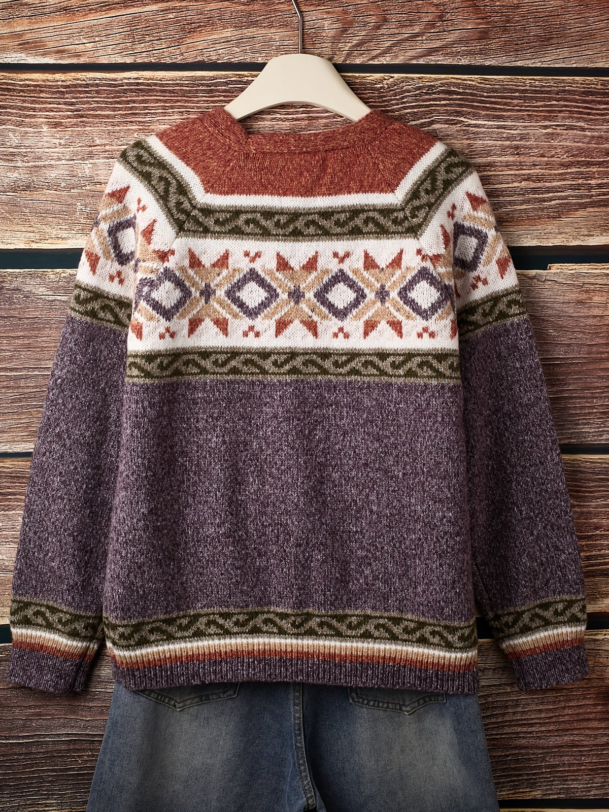 Knit Button-Front Cardigan Women's Aztec Pattern Long Sleeve V-Neck Sweater – Casual, Fall Layering