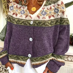 Knit Button-Front Cardigan Women's Aztec Pattern Long Sleeve V-Neck Sweater – Casual, Fall Layering