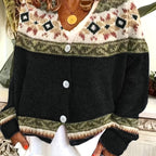Knit Button-Front Cardigan Women's Aztec Pattern Long Sleeve V-Neck Sweater – Casual, Fall Layering