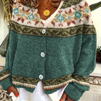 Knit Button-Front Cardigan Women's Aztec Pattern Long Sleeve V-Neck Sweater – Casual, Fall Layering