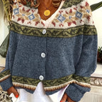 Knit Button-Front Cardigan Women's Aztec Pattern Long Sleeve V-Neck Sweater – Casual, Fall Layering