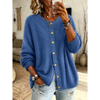 Knit Button-Front Cardigan Women's Pink Long Sleeve Ribbed Crew Neck Sweater – Casual, Office