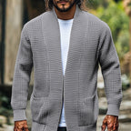 Knit Cardigan Men's Open Front Waffle Textured Sweater with Pockets – Casual, Office