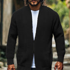 Knit Cardigan Men's Open Front Waffle Textured Sweater with Pockets – Casual, Office