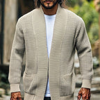 Knit Cardigan Men's Open Front Waffle Textured Sweater with Pockets – Casual, Office