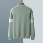 Knit Cardigan Men's Sage Green Button-Front Sweater with Stripe Sleeves – Casual, Office