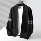 Knit Cardigan Men's Sage Green Button-Front Sweater with Stripe Sleeves – Casual, Office