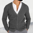Knit Cardigan Men's V-Neck Button-Down Long Sleeve Black Sweater – Casual, Office, Gift