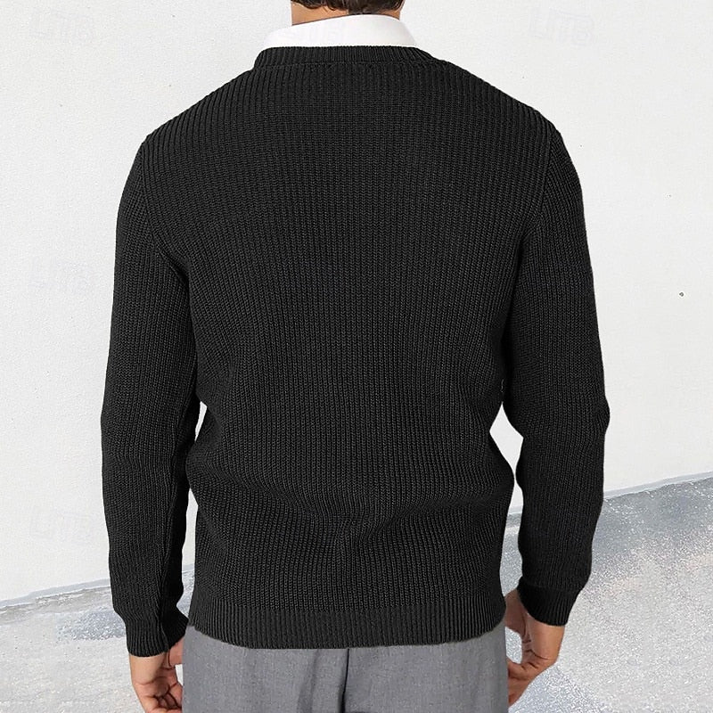Knit Cardigan Men's V-Neck Button-Down Long Sleeve Black Sweater – Casual, Office, Gift