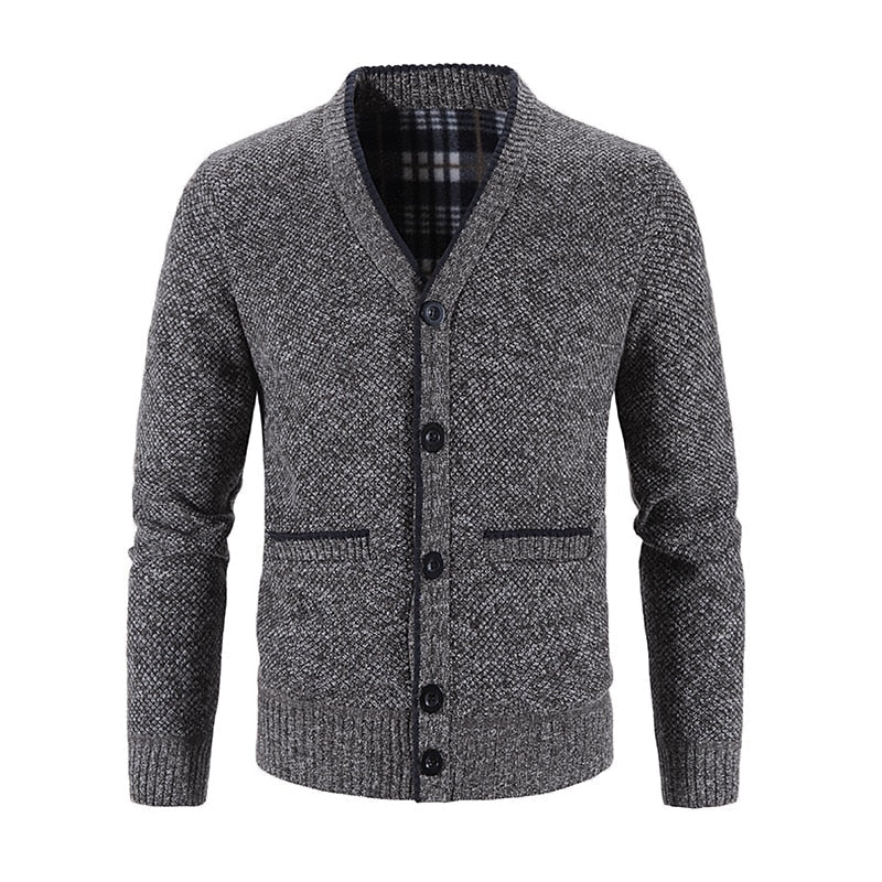 Knit Cardigan Men's V-Neck Button-Front Sweater Gray – Casual, Office, Holiday Gift