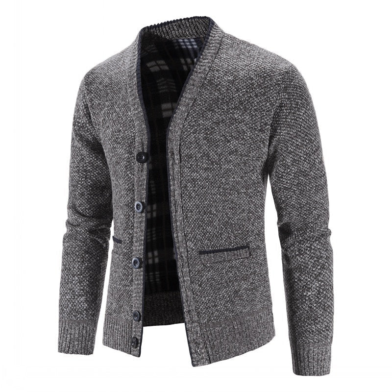 Knit Cardigan Men's V-Neck Button-Front Sweater Gray – Casual, Office, Holiday Gift