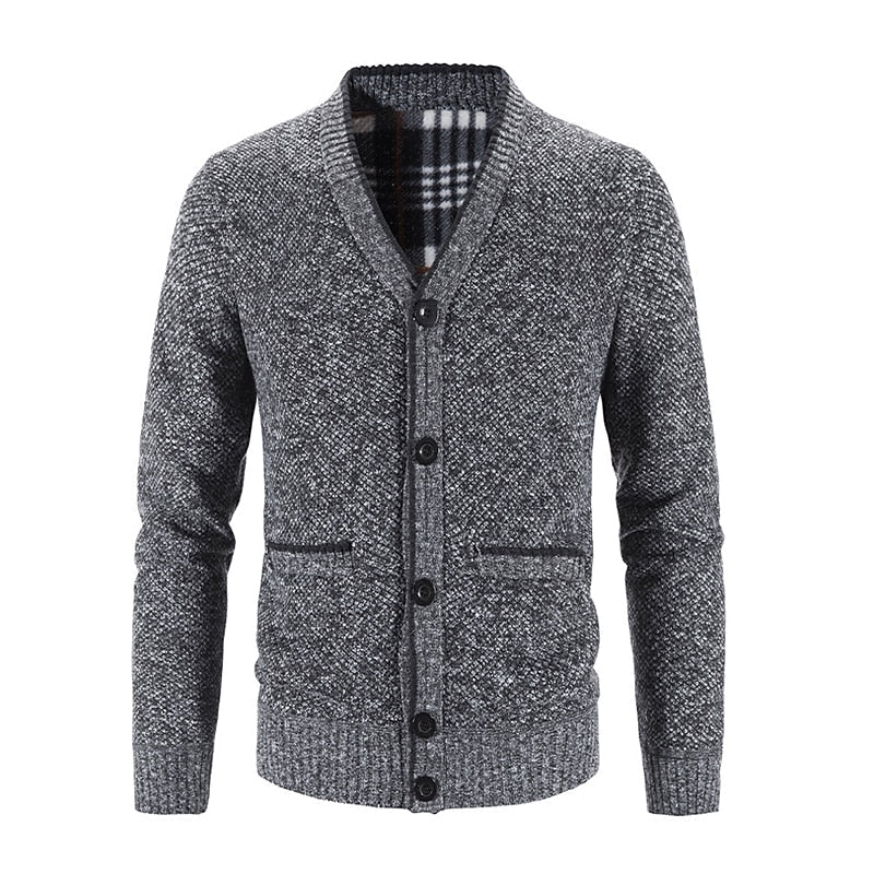 Knit Cardigan Men's V-Neck Button-Front Sweater Gray – Casual, Office, Holiday Gift
