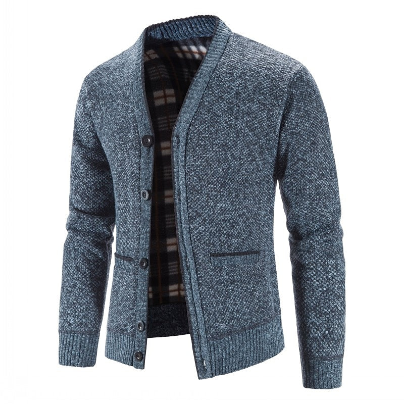 Knit Cardigan Men's V-Neck Button-Front Sweater Gray – Casual, Office, Holiday Gift
