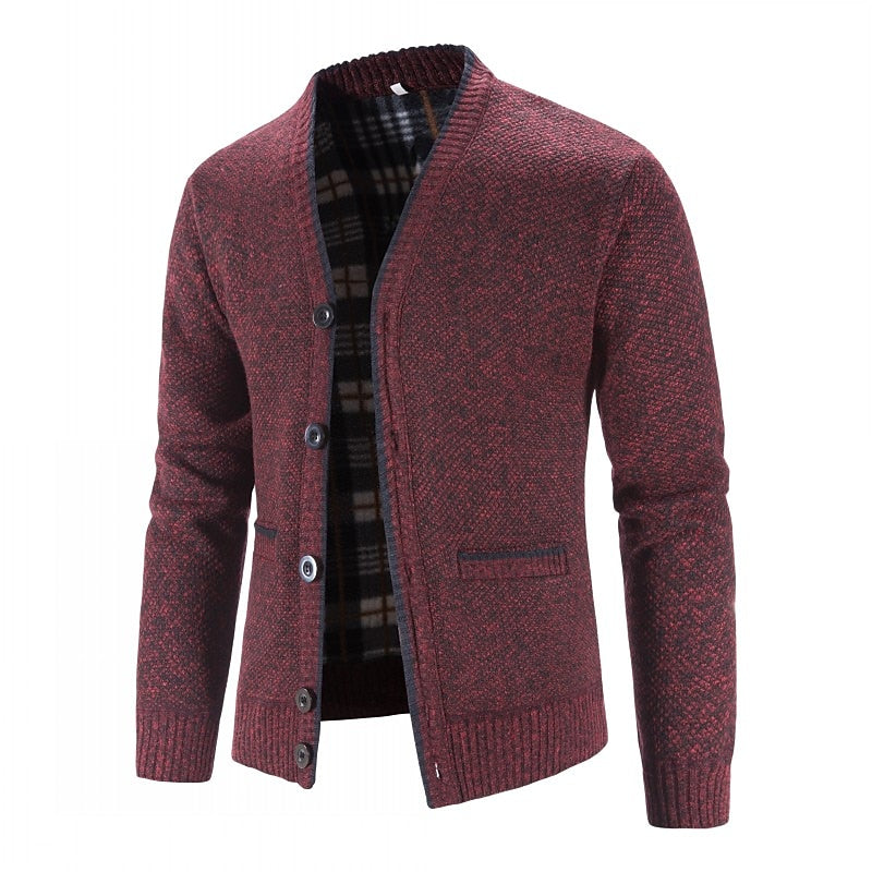 Knit Cardigan Men's V-Neck Button-Front Sweater Gray – Casual, Office, Holiday Gift