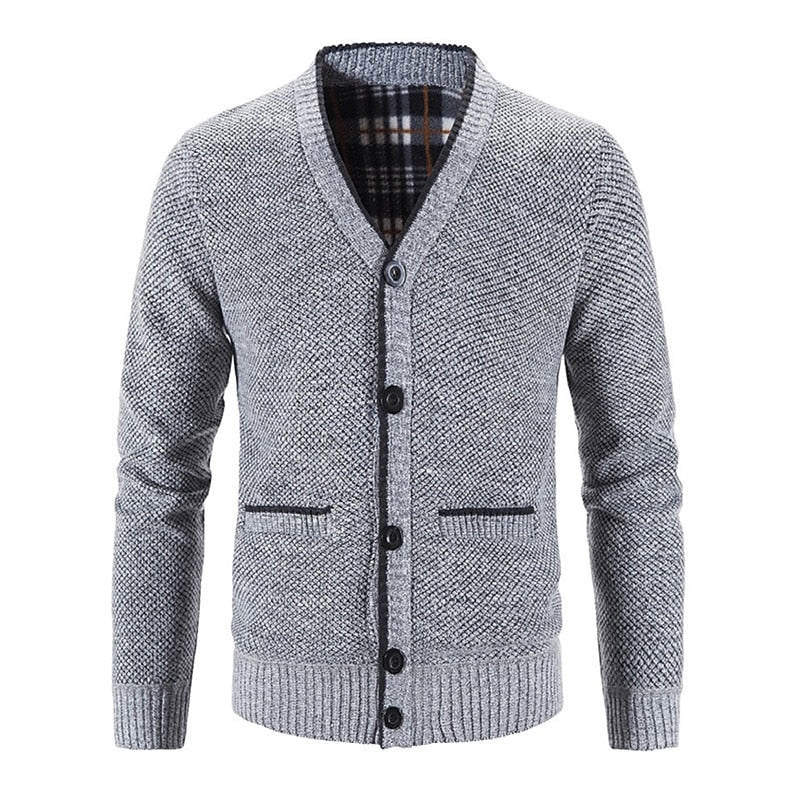 Knit Cardigan Men's V-Neck Button-Front Sweater Gray – Casual, Office, Holiday Gift