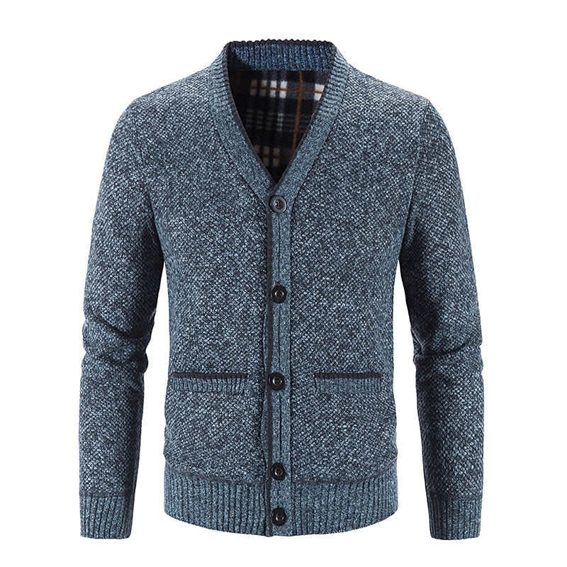 Knit Cardigan Men's V-Neck Button-Front Sweater Gray – Casual, Office, Holiday Gift