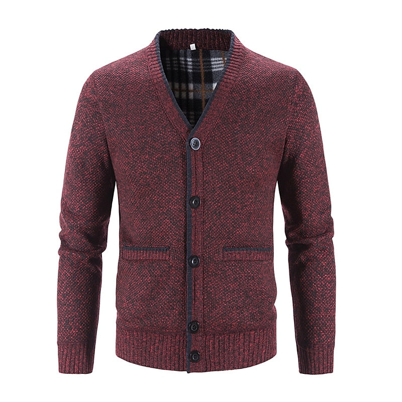 Knit Cardigan Men's V-Neck Button-Front Sweater Gray – Casual, Office, Holiday Gift