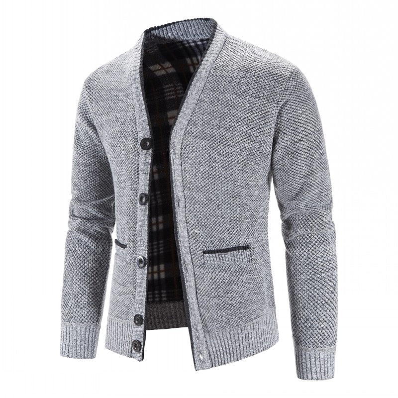 Knit Cardigan Men's V-Neck Button-Front Sweater Gray – Casual, Office, Holiday Gift