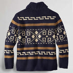 Knit Cardigan Men's Zip-Up Shawl Collar Aztec Geometric Pattern Sweater – Casual, Fall Winter Layering