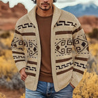 Knit Cardigan Men's Zip-Up Shawl Collar Aztec Geometric Pattern Sweater – Casual, Fall Winter Layering