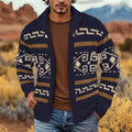 Knit Cardigan Men's Zip-Up Shawl Collar Aztec Geometric Pattern Sweater – Casual, Fall Winter Layering
