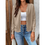 Knit Cardigan Scalloped Button-Front Women's Pink Long Sleeve Sweater – Casual, Office, Layering, Gift