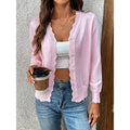 Knit Cardigan Scalloped Button-Front Women's Pink Long Sleeve Sweater – Casual, Office, Layering, Gift
