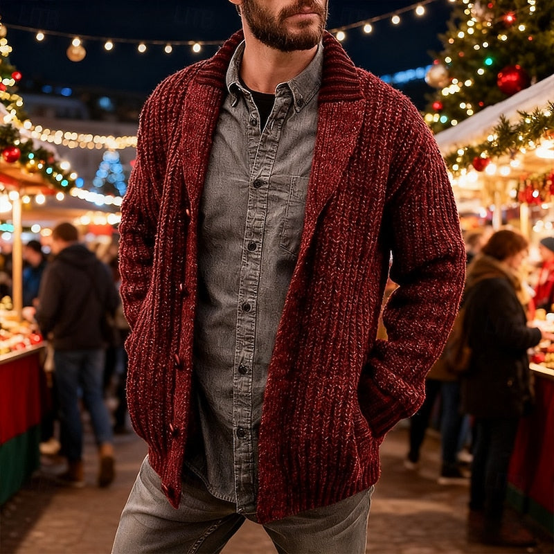 Knit Cardigan Shawl Collar Green Men's – Casual, Winter Layering Sweater Jacket for Everyday and Holiday Wear