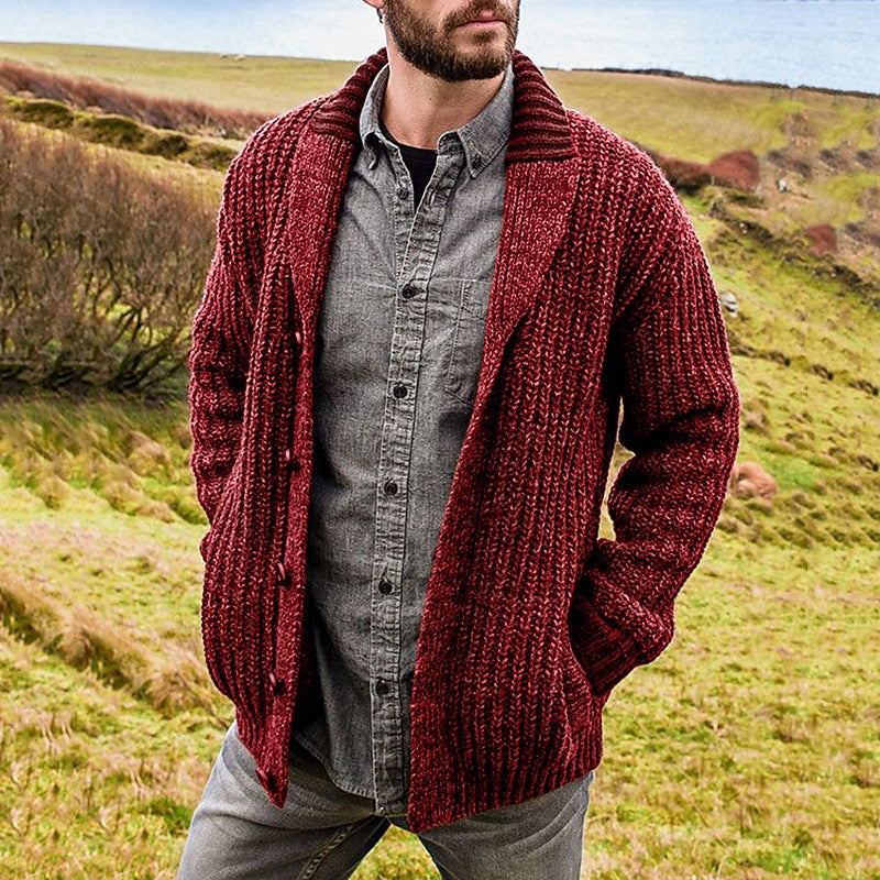 Knit Cardigan Shawl Collar Green Men's – Casual, Winter Layering Sweater Jacket for Everyday and Holiday Wear