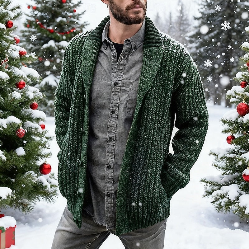 Knit Cardigan Shawl Collar Green Men's – Casual, Winter Layering Sweater Jacket for Everyday and Holiday Wear