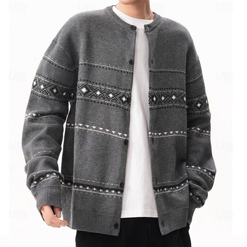 Knit Cardigan Sweater Men's Fair Isle Button Front Christmas Pattern – Casual, Holiday Gift