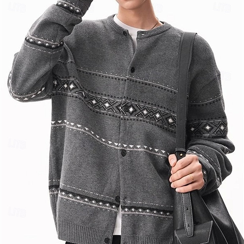 Knit Cardigan Sweater Men's Fair Isle Button Front Christmas Pattern – Casual, Holiday Gift