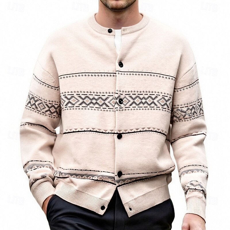 Knit Cardigan Sweater Men's Fair Isle Button Front Christmas Pattern – Casual, Holiday Gift