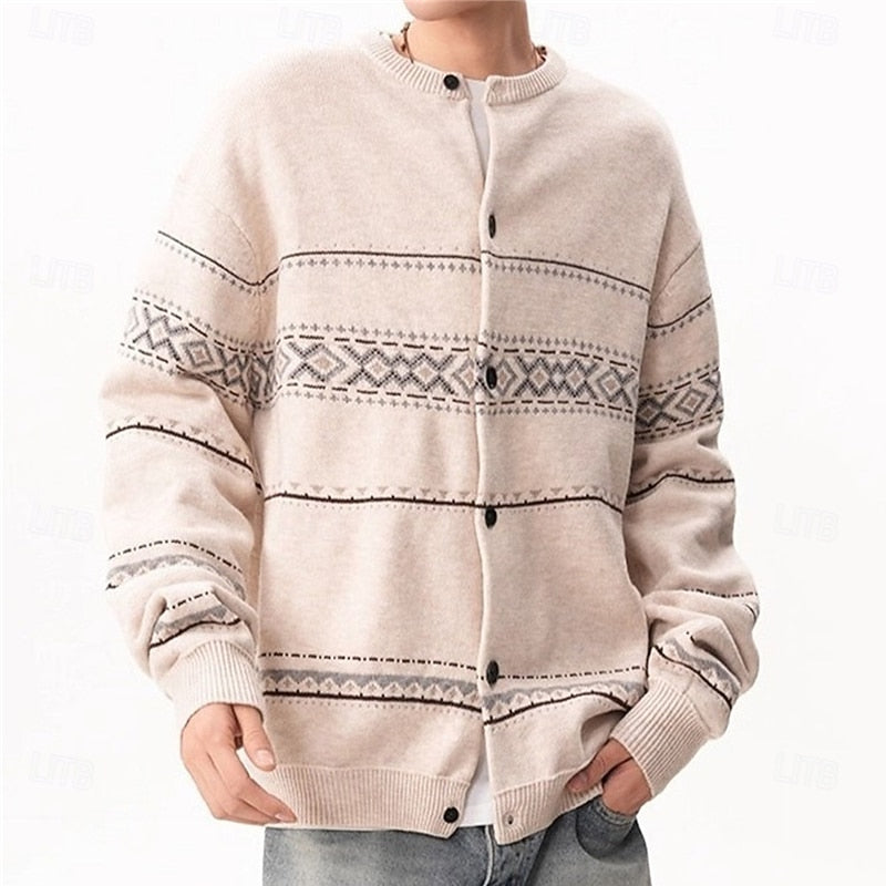 Knit Cardigan Sweater Men's Fair Isle Button Front Christmas Pattern – Casual, Holiday Gift