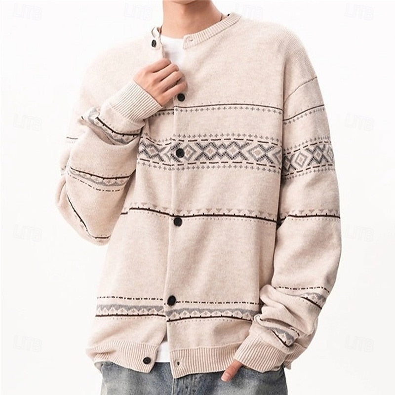 Knit Cardigan Sweater Men's Fair Isle Button Front Christmas Pattern – Casual, Holiday Gift