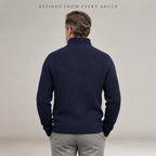 Knit Cardigan Sweater Men's Stand Collar Button-Up Navy Textured – Casual, Office, Gift