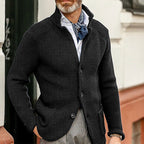 Knit Cardigan Sweater Men's Stand Collar Button-Up Navy Textured – Casual, Office, Gift