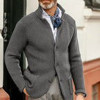 Knit Cardigan Sweater Men's Stand Collar Button-Up Navy Textured – Casual, Office, Gift