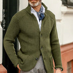 Knit Cardigan Sweater Men's Stand Collar Button-Up Navy Textured – Casual, Office, Gift