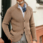 Knit Cardigan Sweater Men's Stand Collar Button-Up Navy Textured – Casual, Office, Gift