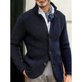 Knit Cardigan Sweater Men's Stand Collar Button-Up Navy Textured – Casual, Office, Gift