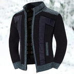 Knit Cardigan Sweater Men's Stand Collar Zip-Up Jacket with Chest Pocket – Casual, Office, Winter, Gift